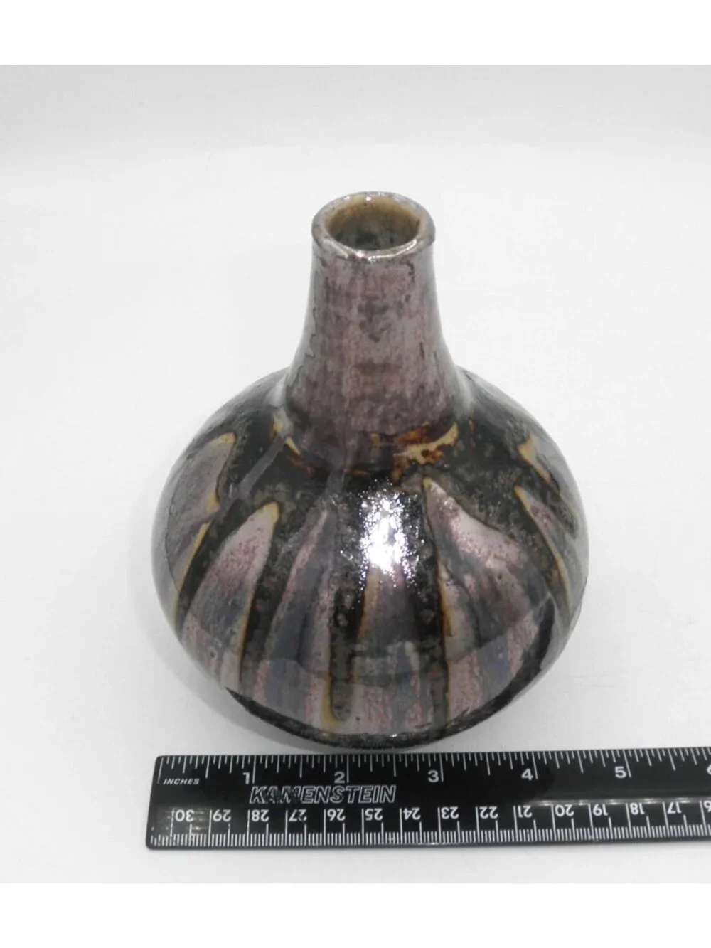 Laszlo Steiner MCM Art Pottery Single Bloom Vase Iridescent Drip Glaze Signed